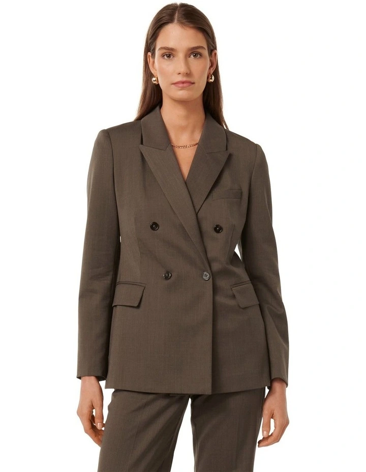 Kara Double-Breasted Tailored Blazer in Brown