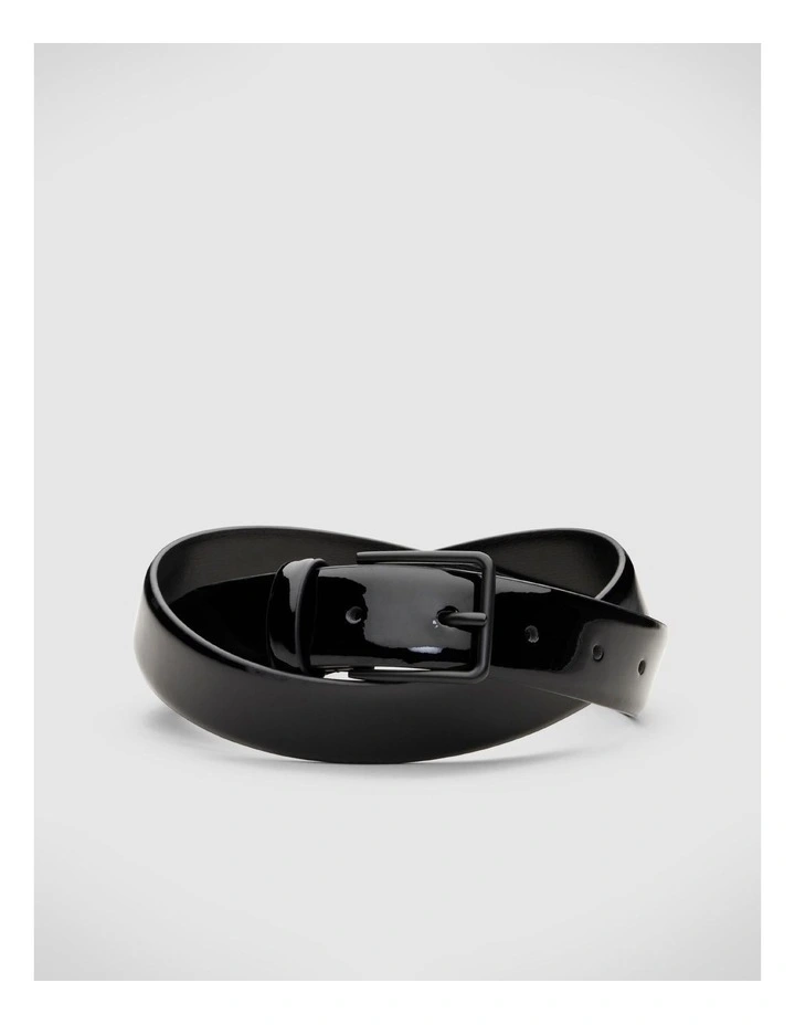 Patent High Shine Leather Dress Belt in Black