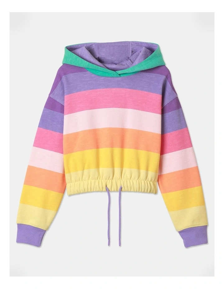 Cropped Fleece Hoodie in Rainbow