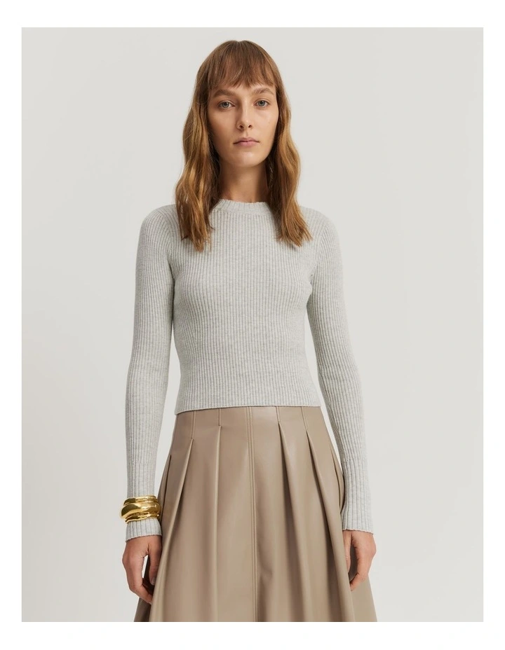 Organically Grown Cotton Blend Crop Rib Knit in Grey Marle