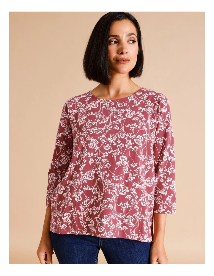 3/4 Sleeve Swing Tee in Cherry/Chalk Monotone Floral