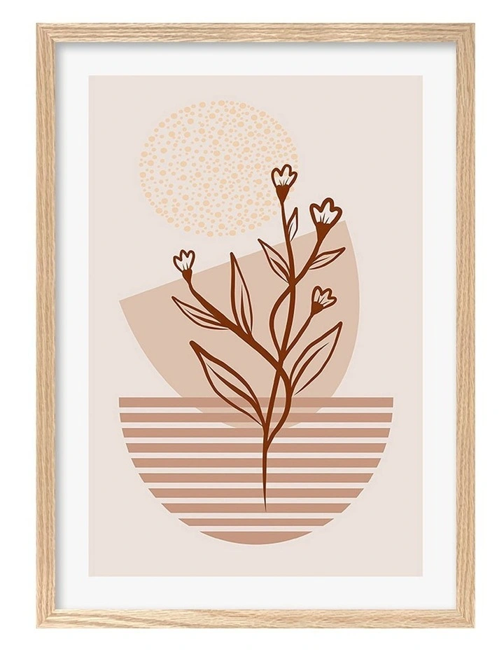 Australian Made Boho Plant Lines 1 Art Print A2 in Natural Frame