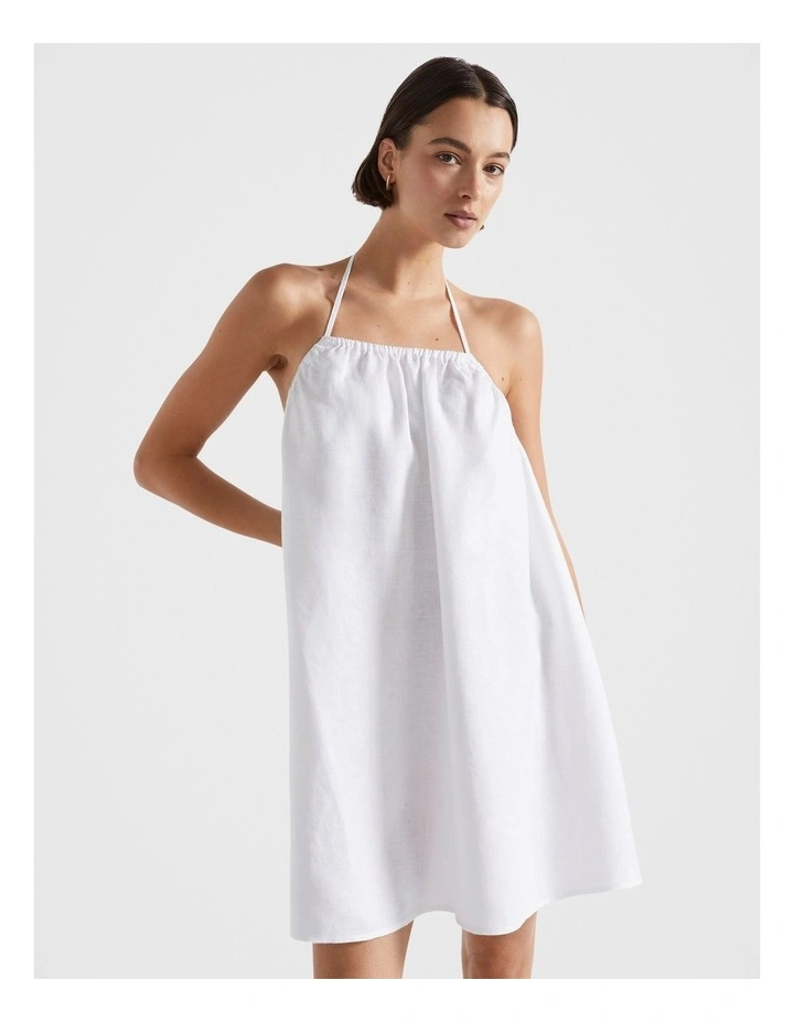 Linen Halter Mini Dress in White
