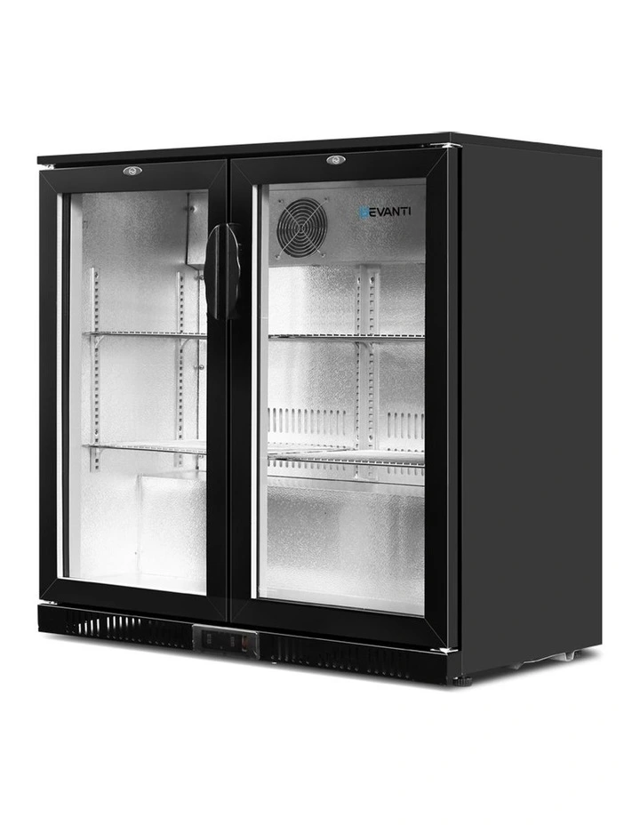 2 Glass Door Bar Fridge Black BF-E-198L-BK