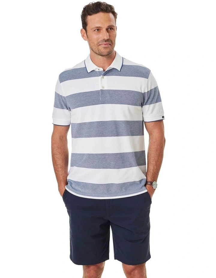 Block Stripe Polo in Navy