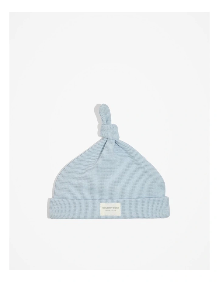 Organically Grown Cotton Waffle Beanie in Washed Blue