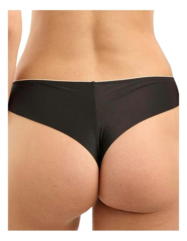 Unseen No Show Brazilian Style High Cut Tanga Brief in Black-Blush