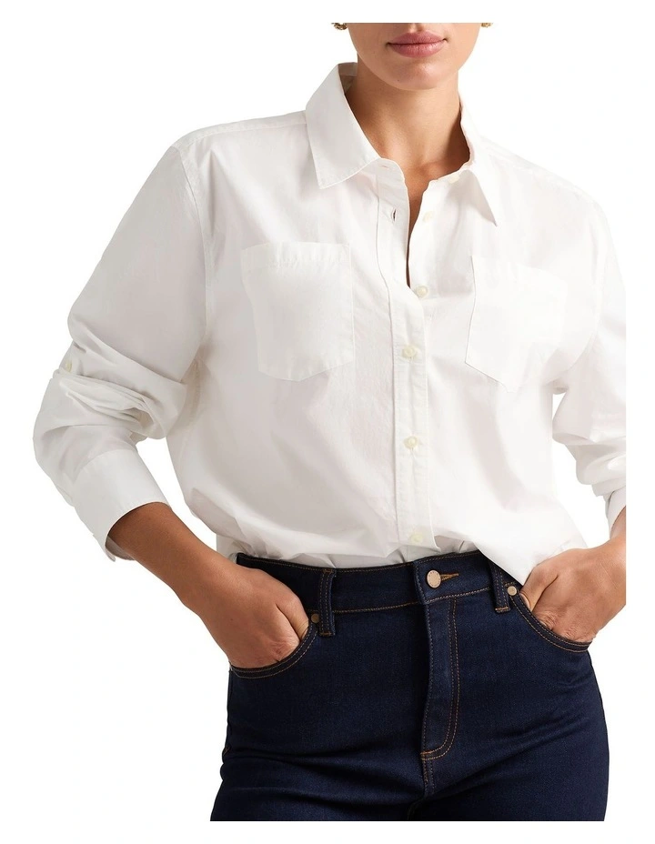Sela Cotton Overshirt in White