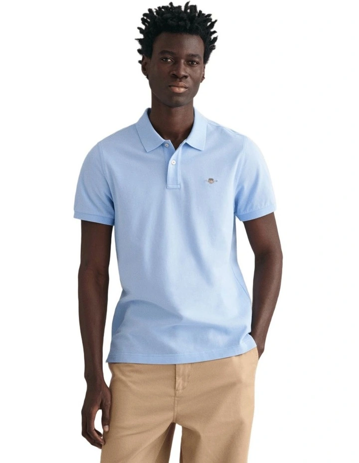 Regular Fit Shield Pique Polo Shirt in Capri Blue