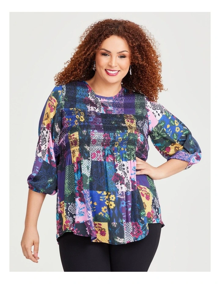 Fiore Mosaic Shirring Top in Print