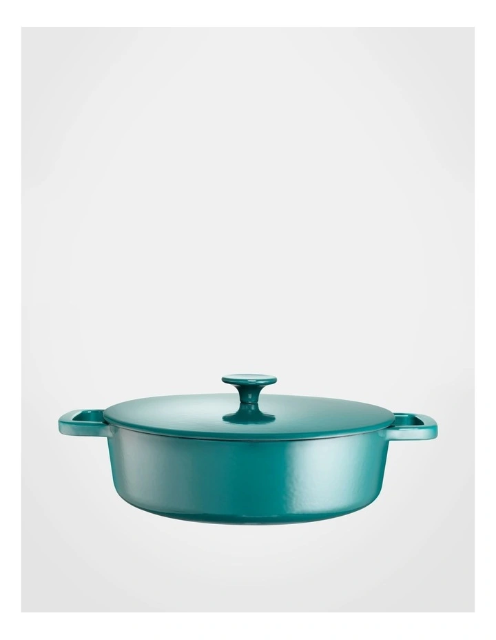 Cast Iron Low Casserole with Lid 28cm 4.0lt in Gloss Sage