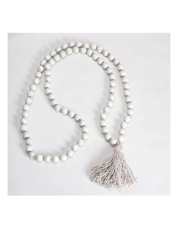 Mango Wood Tassel Garland in White