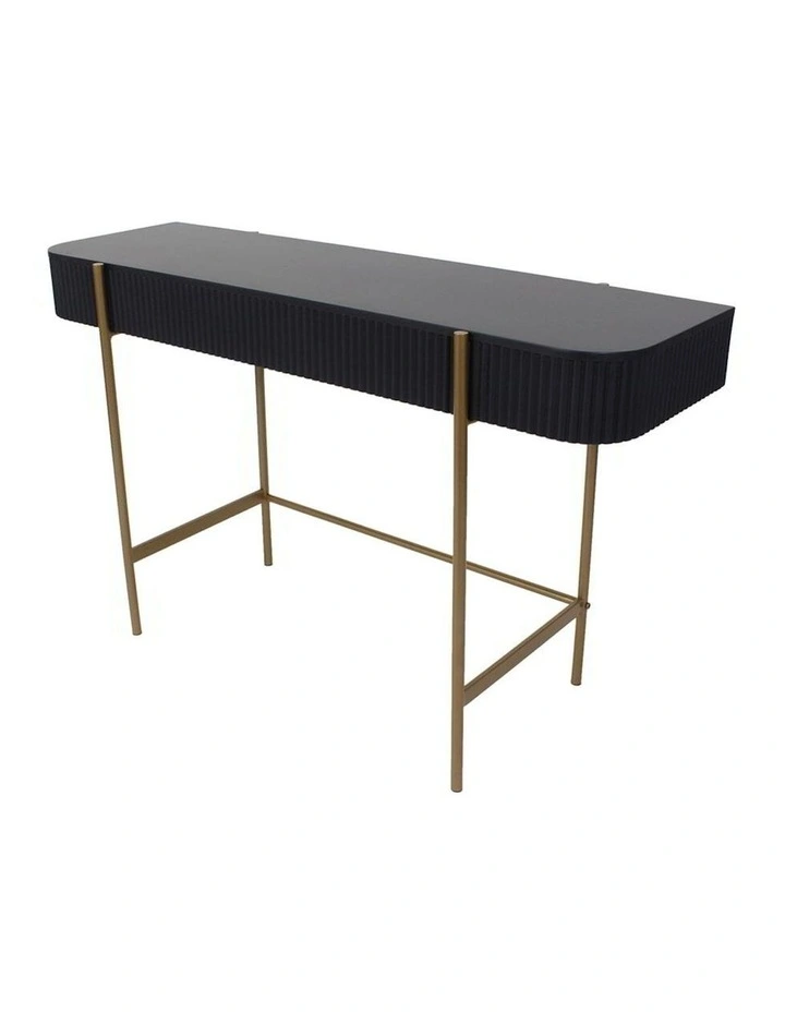 Wood Metal Ribbed Console Table 120cm in Black/Gold