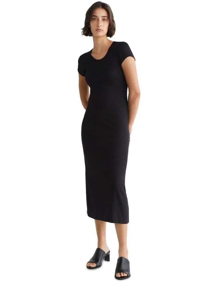 Modal Rib Cap Sleeve Dress in Black