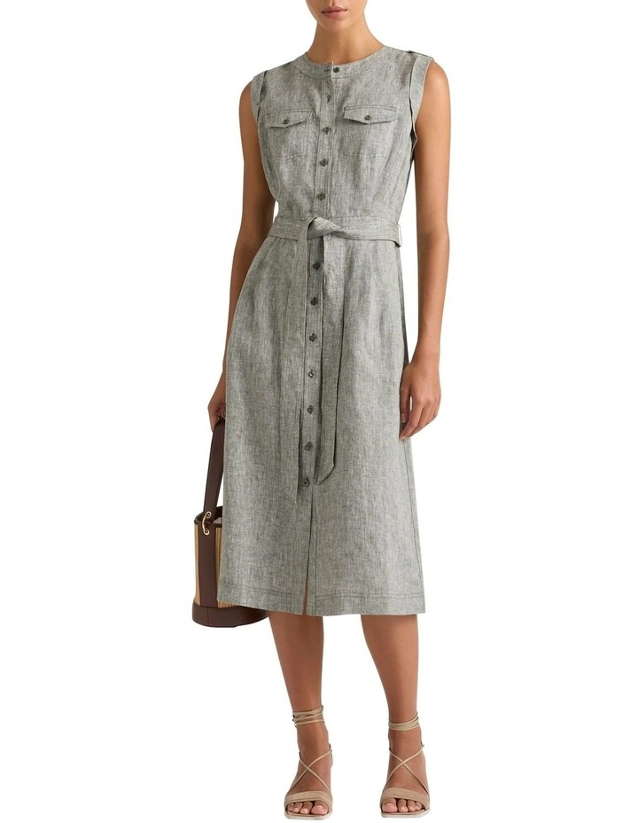 Caryn Sleeveless Shirt Dress in Myrtle Slub