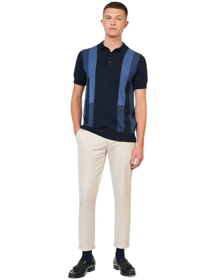 Intarsia Stripe Polo Shirt in Navy