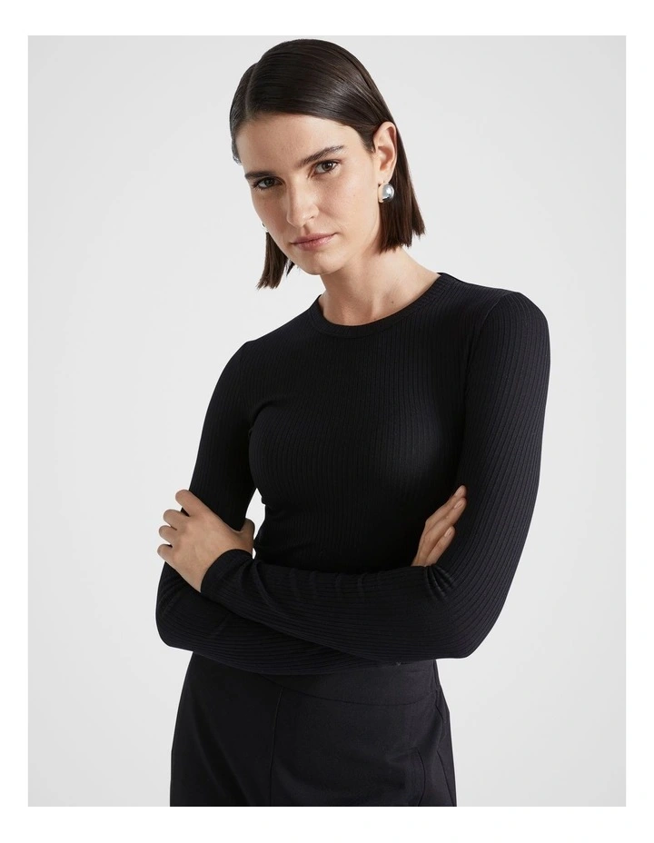 Core Rib Crew Top in Black