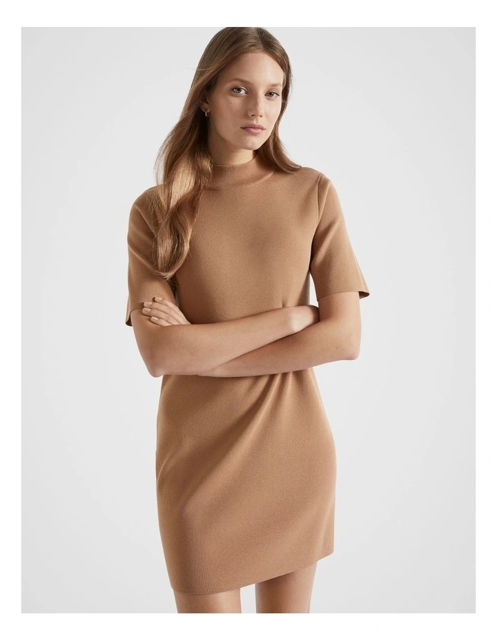 Crepe Knit Shift Dress in Fudge