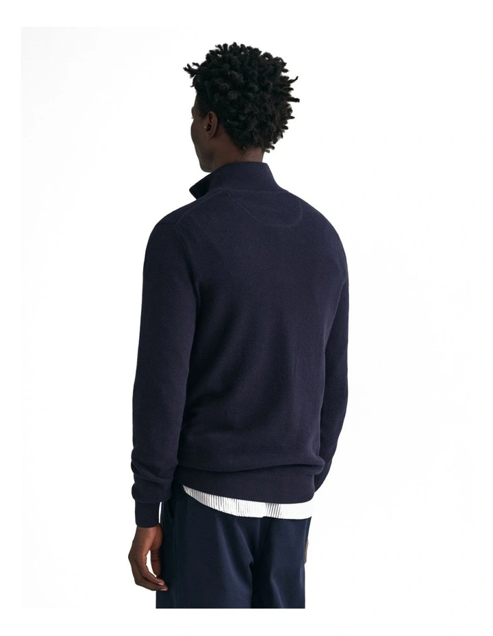 Cotton Pique Half-Zip Sweater in Evening Blue