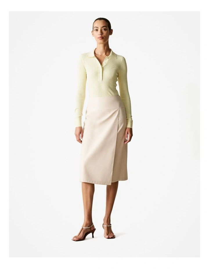 Silk Cotton Rib Detail Polo Knit in Limoncello