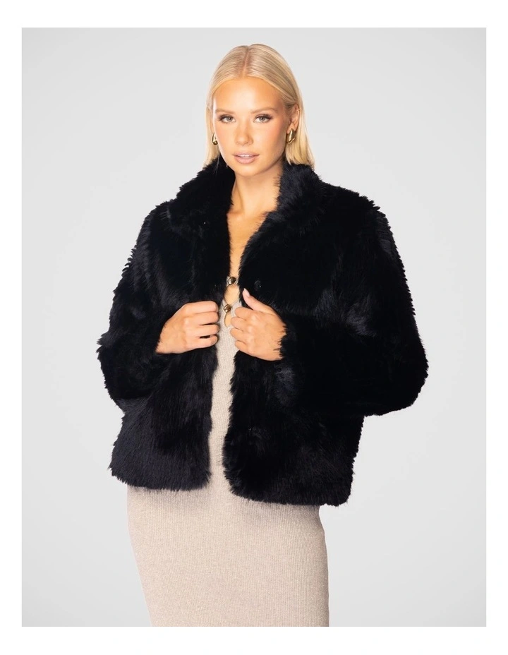 Jette Faux Fur Jacket in Black