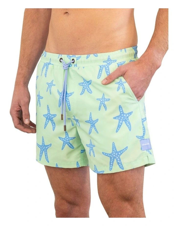 Star Fishy Swim Shorts in Mint Green