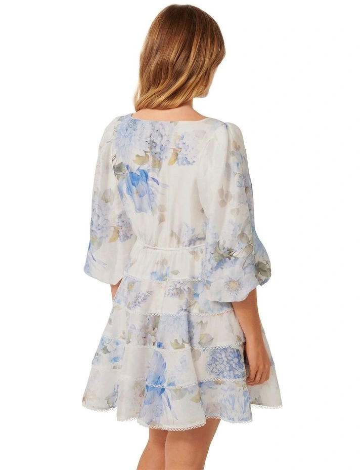 Esmie Tiered Floral Skater Mini Dress in Blue Warrantina