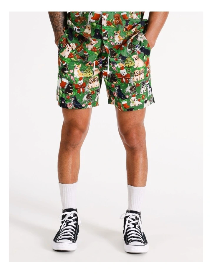 Christmas Doggos Print Short in Green