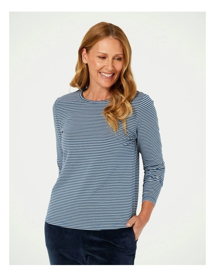 Courtney Long Sleeve Stripe Top in Blue Shadow