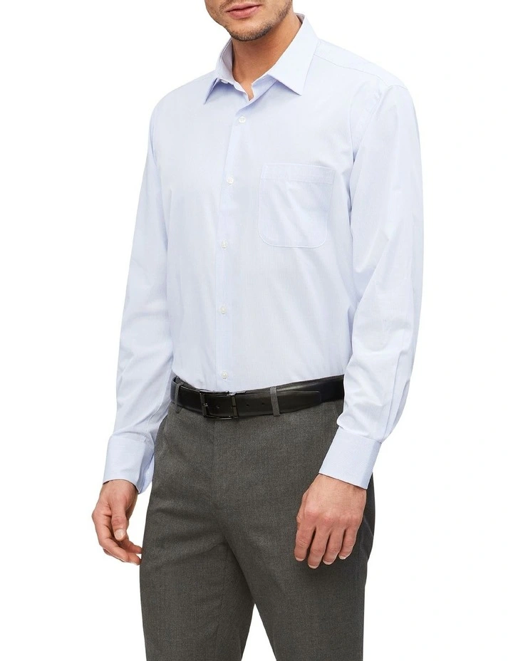 Wash N Wear Check Classic Long Sleeve Business Shirt in Light Blue