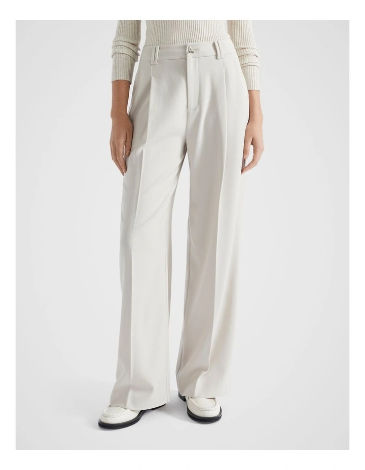 Button Front Pleat Trouser in Oat
