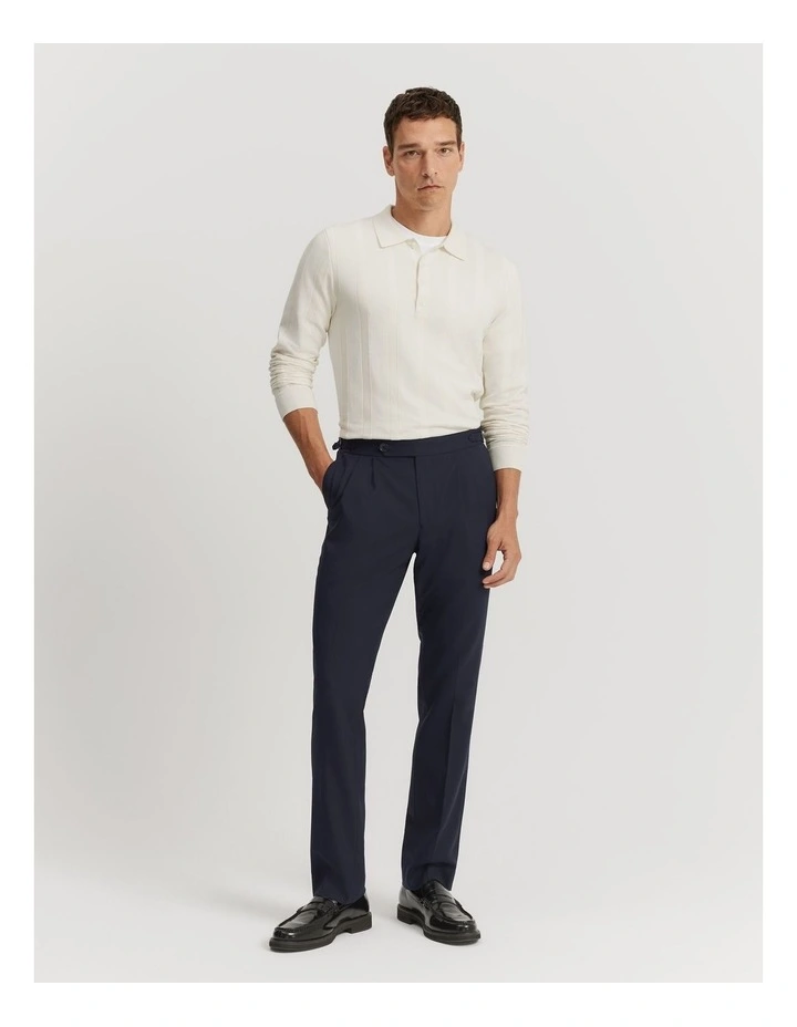 Wool Blend Buckle Pant in Navy