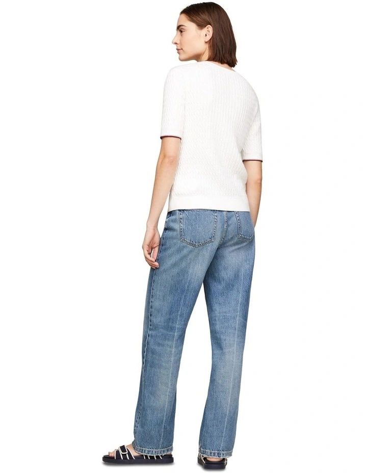 Cable Slim Fit Short Sleeve Jumper in White