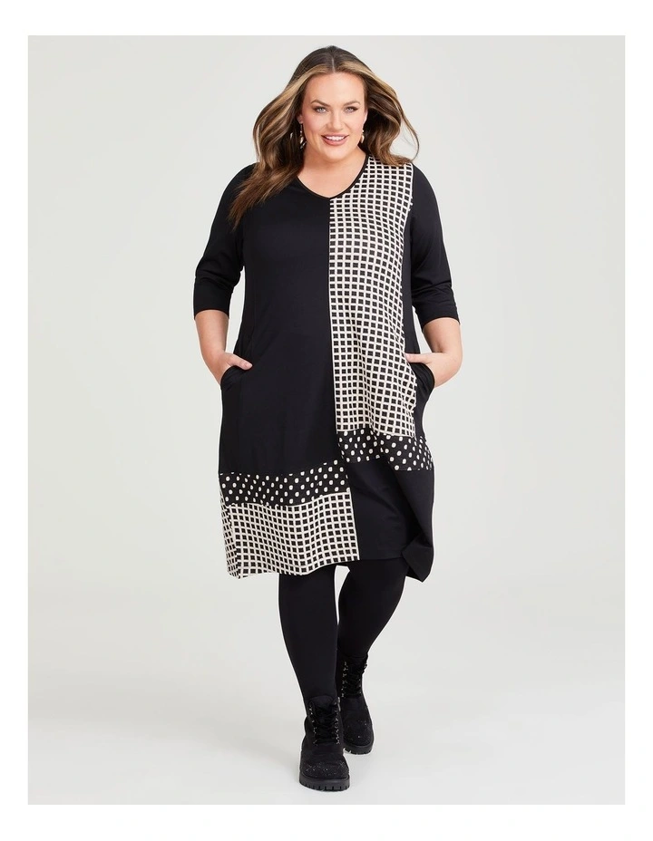 Spliced Jacquard Dress in Black Check