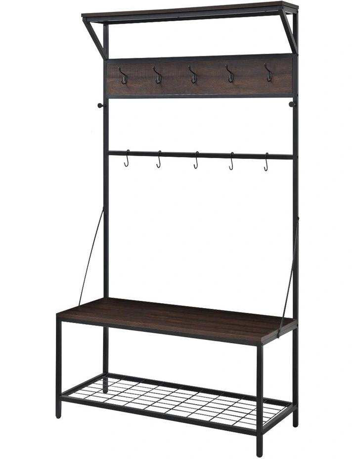 4-in-1 Hall Tree Entryway Coat Rack in Black