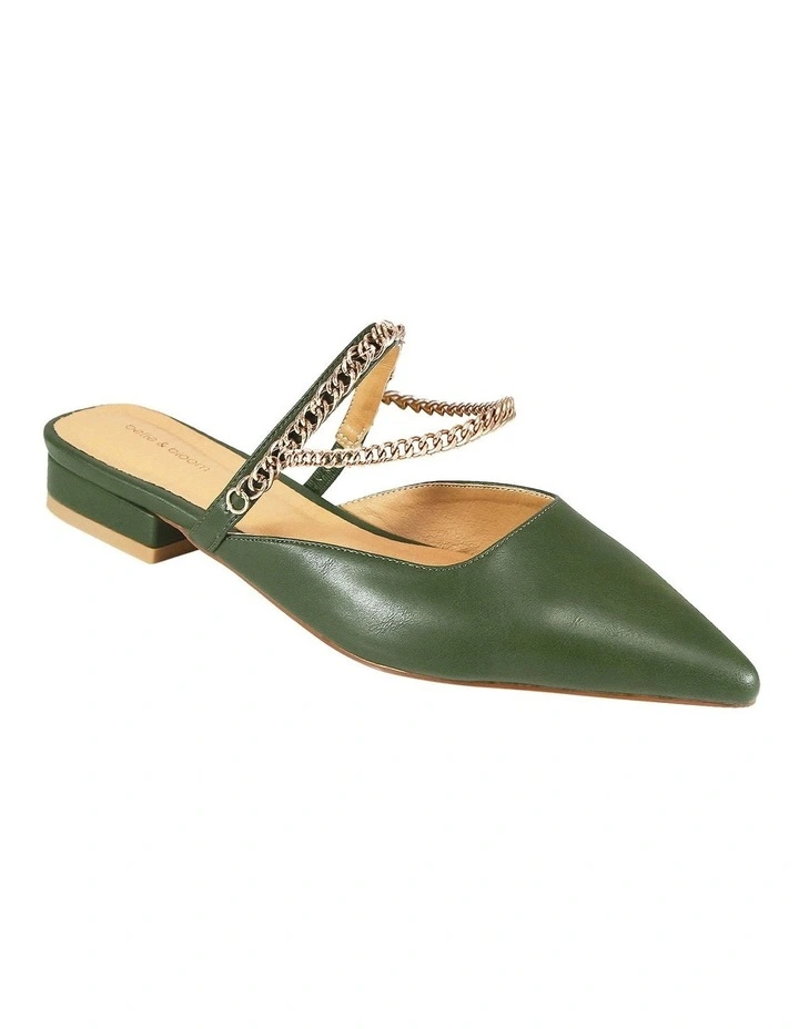 On The Go Leather Flat in Khaki