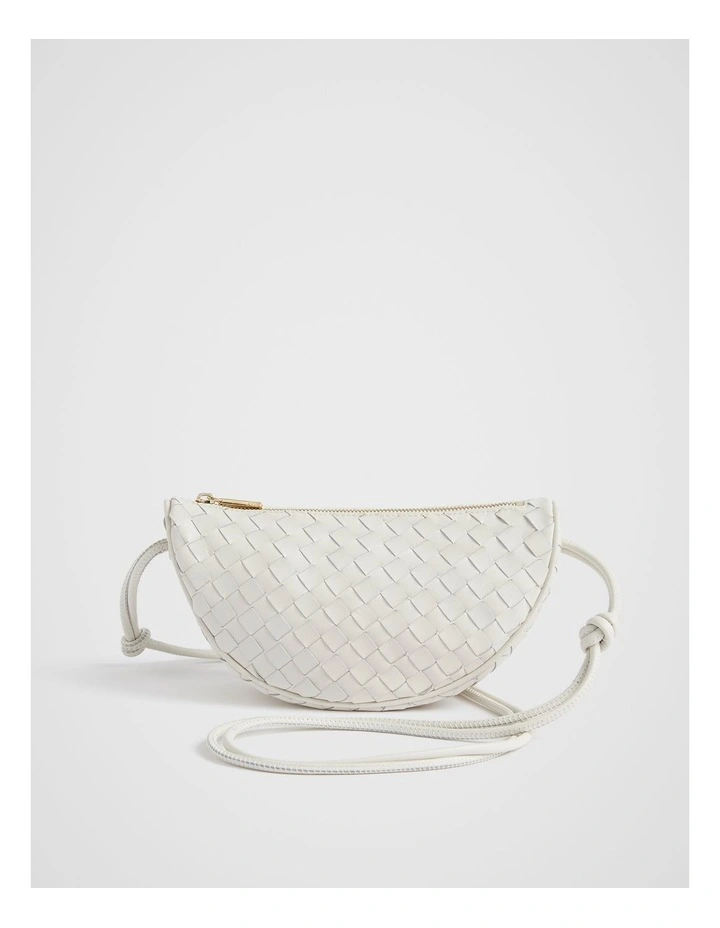 Leather Woven Crossbody Bag in Bone