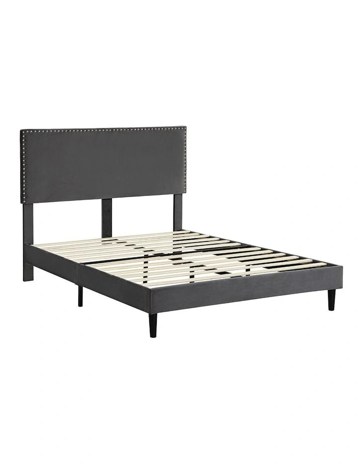 Velvet Adjustable Headboard Mattress Base Queen Size Bed Frame in Grey