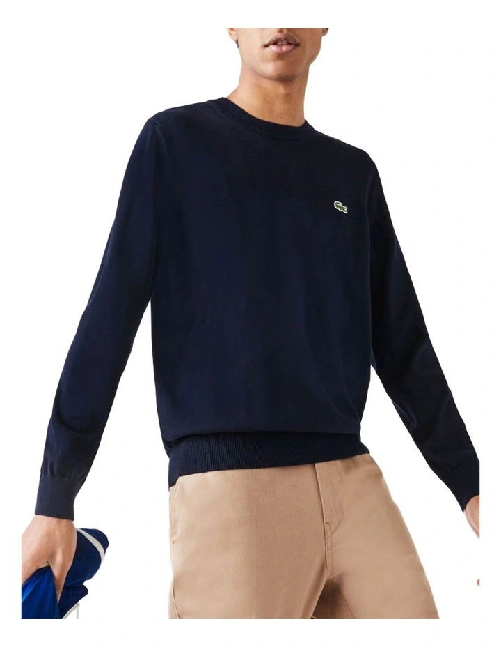 Classic Cotton Crew Neck Knit in Navy Blue