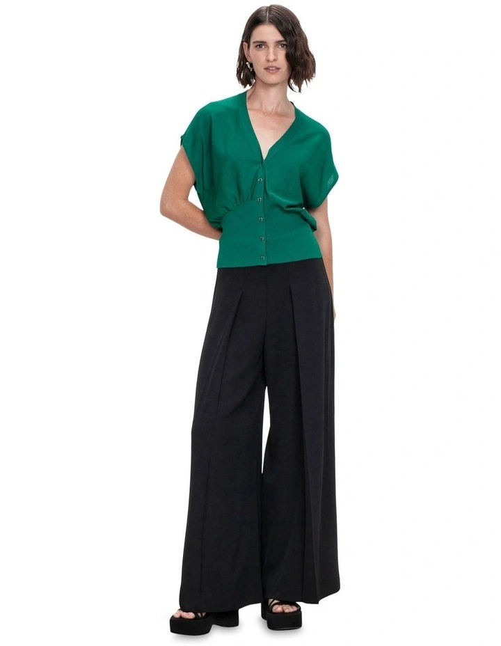Draped Button Through Knit Top in Sea Green