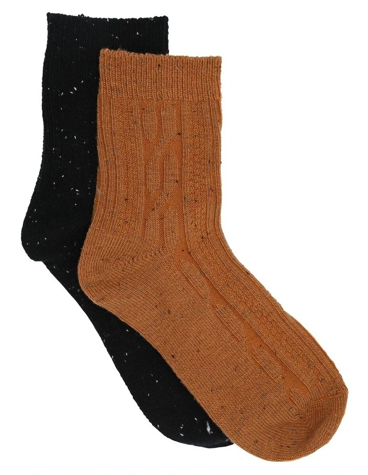 Fleck Winter Blend Crew Sock 2 Pack in Ginger/Black