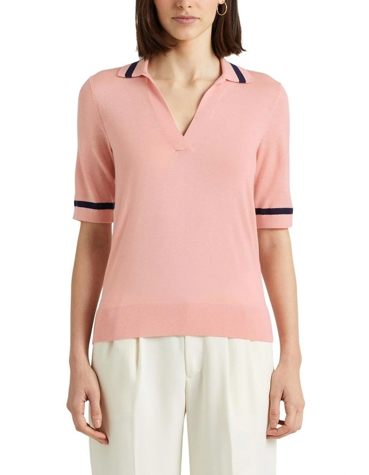 Silk-Blend Short-Sleeve Sweater in Orange