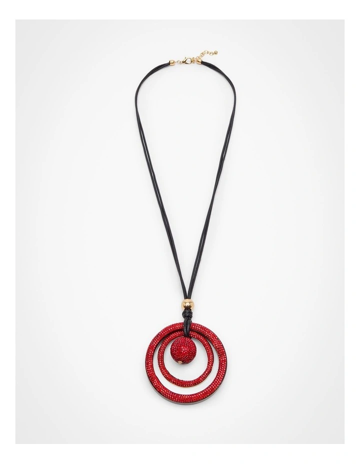 Diamante Disc Necklace in Red