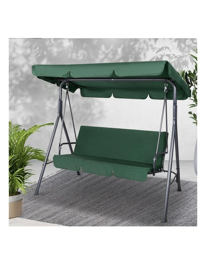 Outdoor Swing Chair Garden Bench Furniture Canopy 3 Seater in Green