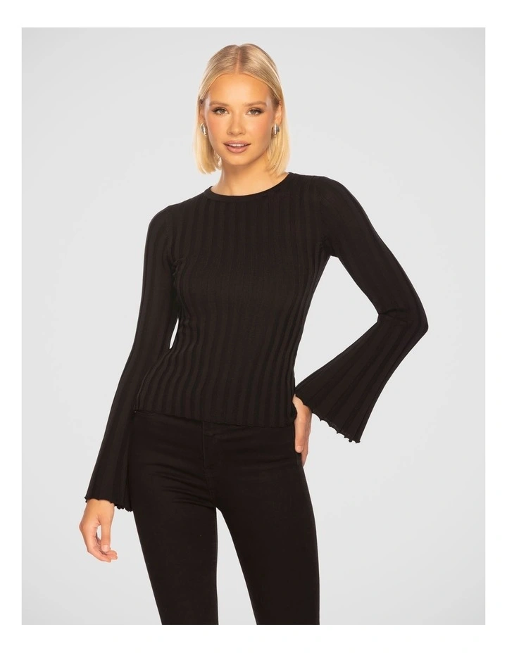 Lulu Long Sleeve Knit Top in Black