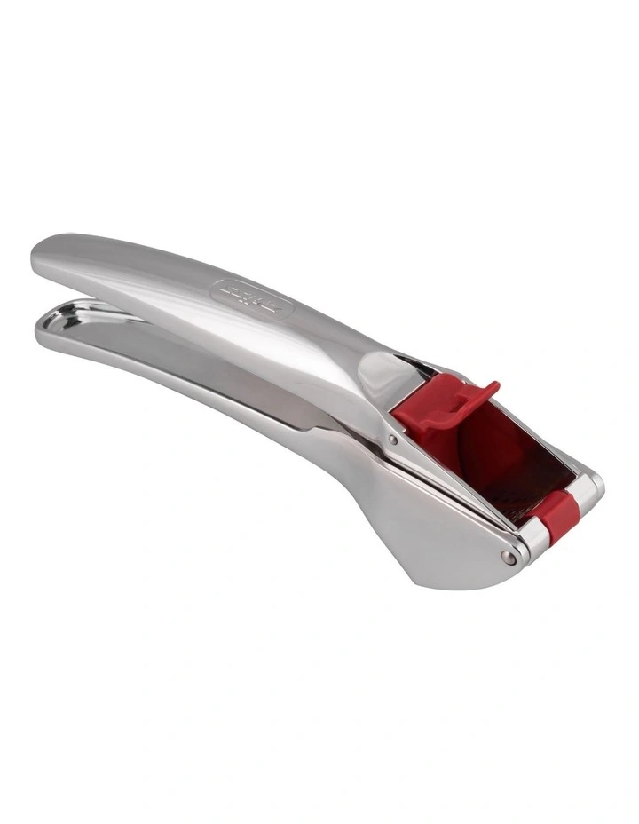 Easy Release Garlic Press in Silver & Red