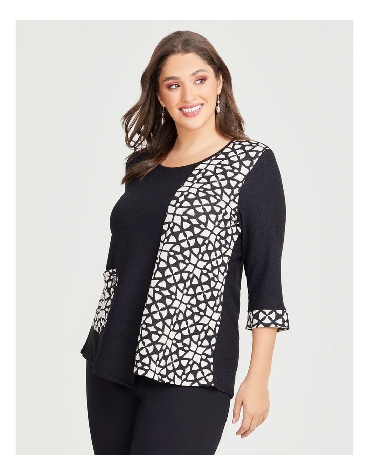 Spliced Snug & Jacquard Top in Black