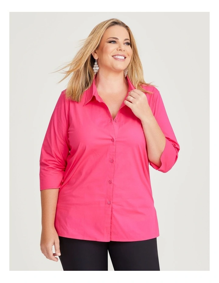 Stretch Cotton Poplin Shirt in Magenta