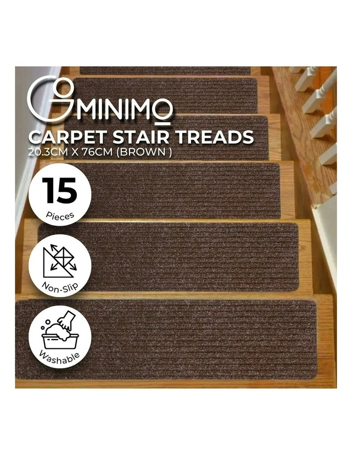 Carpet Stair Treads Non-Skid Slip Safety Rug Washable 15 Pack in Brown