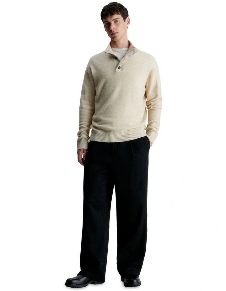 Lycra Blend Button Quarter Zip Knit Top in Grey